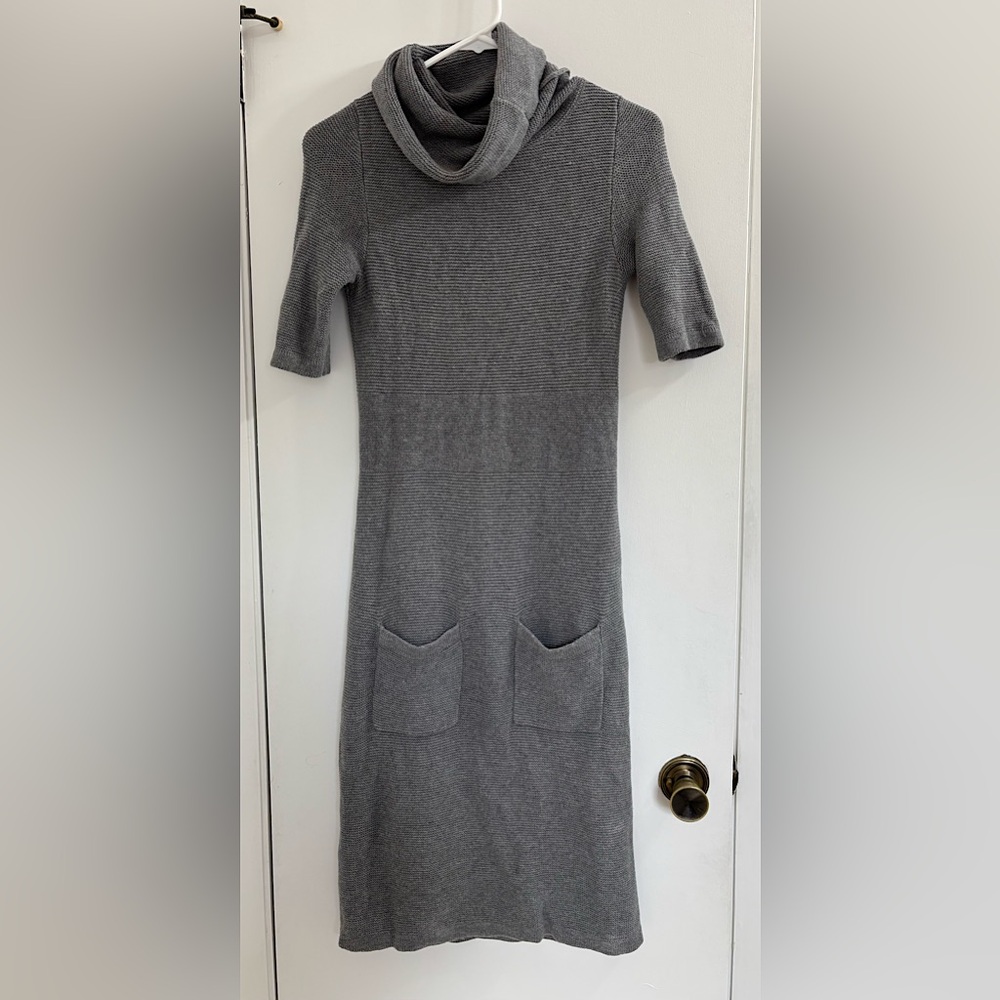 Gray Knit Turtleneck Dress